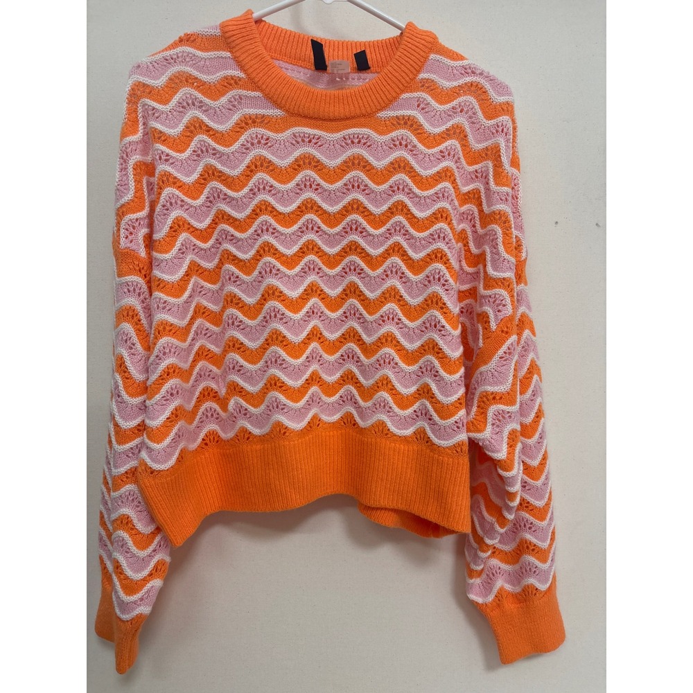H&M Divided Women Orange Pink Chevron Zigzag Pointelle Knit Sweater Size L